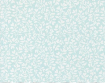 Moda Fabrics, Abide by Brenda Riddle, White Leaves on Blue, 18794-14, 100% Quilting Cotton Fabric