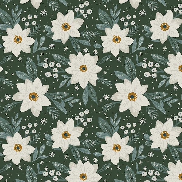 Dear Stella Fabrics, Best in Snow, Holiday Floral, DCJ2486 Multi, 100% Quilting Cotton Fabric