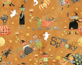 Riley Blake, Spooky by Teresa Kogut, Orange Main Characters, C17570, 100% Quilting Cotton Fabric