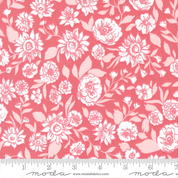 Moda, Lovestruck by Lella Boutique, Large Silhouette Florals on Pink, 5191-13, 100% Quilting Cotton