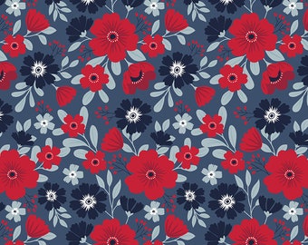 Riley Blake, American Beauty by Dani Mogstad, Large Floral Main Navy, C14440, 100% Quilting Cotton Fabric