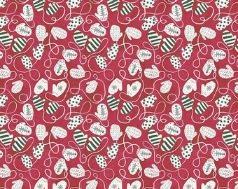 Dear Stella Fabrics, Sweater Weather, Mittens on Red, DCJ2845 Flame, 100% Quilting Cotton Fabric