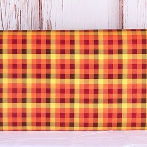 Riley Blake, Fall&#39;s In Town by Sandy Gervais, Orange Yellow Brown Multi Gingham Plaid, C13516 100% Quilting Cotton Fabric