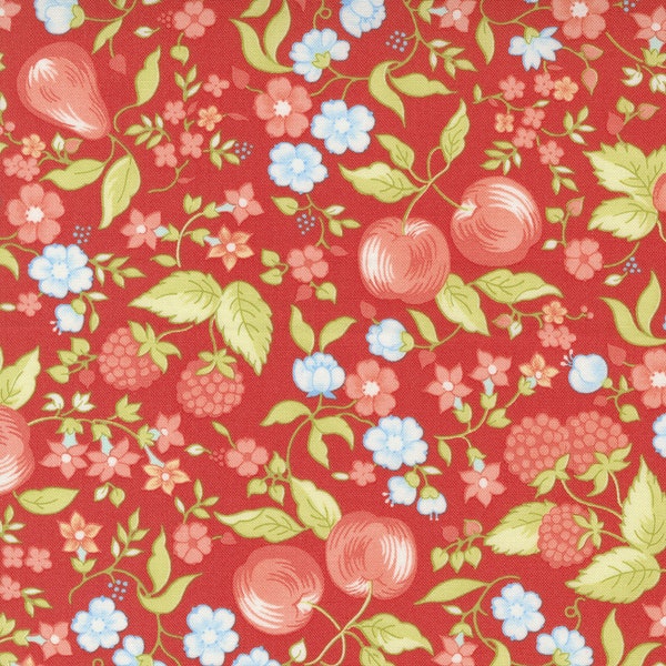 Moda Fabrics, Fruit Cocktail by Fig Tree Co, Fruits and Florals on Red, 20461-15, 100% Quilting Cotton Fabric