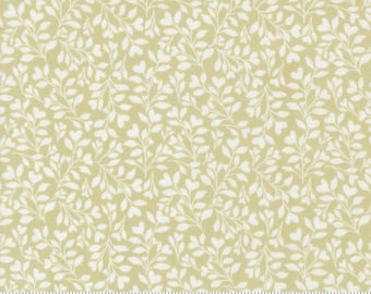 Moda Fabrics, Abide by Brenda Riddle, White Leaves on Green, 18794-15, 100% Quilting Cotton Fabric