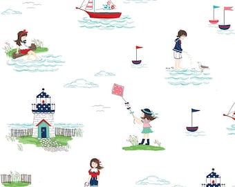 Riley Blake, Tasha Noel, Seaside, White Main, C7230, 100 % algodón para patchwork, Agotado