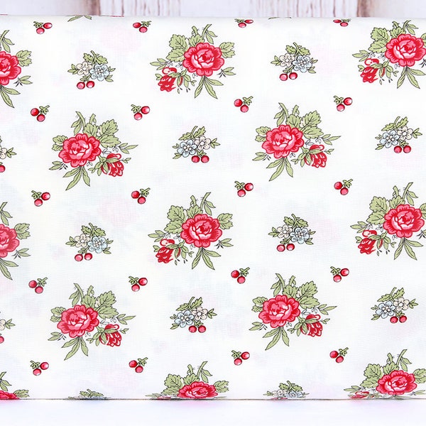 Moda Fabrics, I Believe In Angels by Bunny HIll Designs, Flowers Snow, 3003-11, 100% Quilting Cotton Fabric