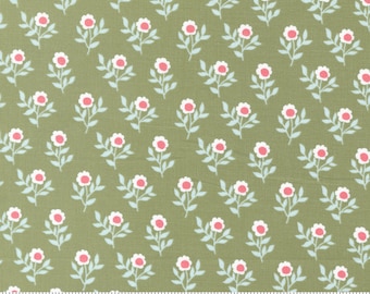 Moda, Lovestruck by Lella Boutique, Small Pink Florals on Green 5192-17, 100% Quilting Cotton