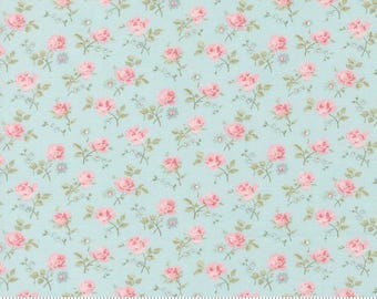 Moda Fabrics, Abide by Brenda Riddle, Medium Flowers on Light Blue, 18791-14, 100% Quilting Cotton Fabric