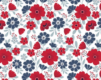 Riley Blake, American Beauty by Dani Mogstad, Large Floral Main White, C14440, 100% Quilting Cotton Fabric