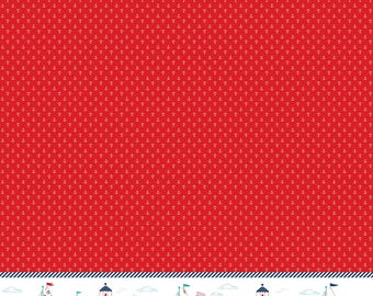Riley Blake, Tasha Noel, Seaside, Estampado con borde rojo, C7237, 100 % algodón para patchwork, Agotado