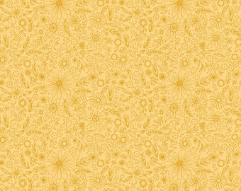 Riley Blake, Hecho en casa por Echo Park Co, Bocetos florales tono sobre tono amarillo, C13722, Tela de algodón 100% acolchado