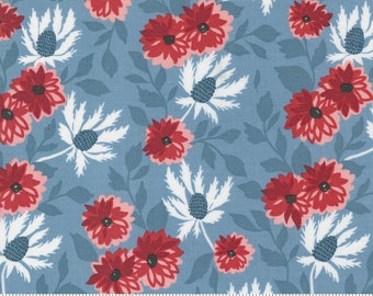 Moda, Old Glory by Lella Boutique, Large Flowers On Blue, 5200-13, 100% Quilting Cotton