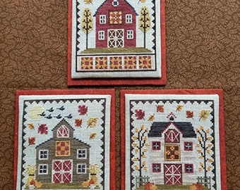 Waxing Moon Designs, Autumn Barn Trio,#219 Cross Stitch Paper Pattern