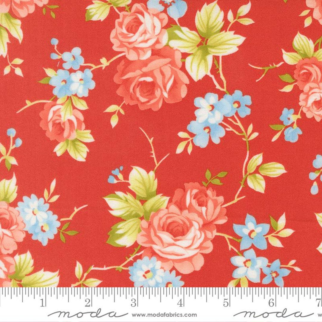 Moda Fabrics, Rosie by Fig Tree & Co, Large Strawberry Red Florals ...