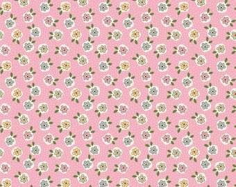 Riley Blake, Penny Rose, Mon Beau Jardin de Nadra Ridgeway, Flores medianas sobre fondo rosa, C7292, 100 % algodón, Agotado