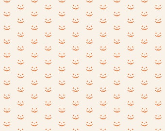 Riley Blake, Hey Bootiful de My Mind's Eye, Sonrisas de calabaza naranja sobre blanco, C13136, Tela de algodón 100% acolchado