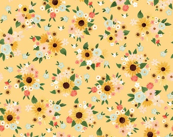Riley Blake, hecho en casa por Echo Park Co, estampado principal floral amarillo, C13720, tela de algodón 100% acolchado