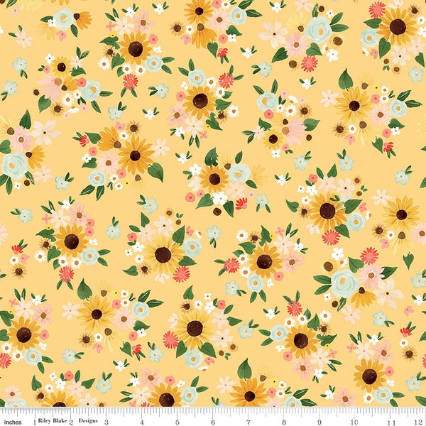 Riley Blake, Homemade by Echo Park Co, Yellow Floral Main Print, C13720, 100% Quilting Cotton Fabric