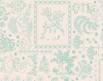 Riley Blake, Berry and Sage by Lori Holt, Embroidery Latte, C17389, 100% Quilting Cotton Fabric