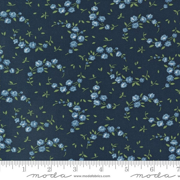 Moda Fabrics, Shoreline by Camille Roskelley, Small Light Blue On Navy Floral, 55308-14, 100% Quilting Cotton Fabric