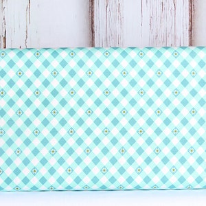 Moda, Flower Power by Maureen McCormick, Aqua Daisies Bias Check, 33717-17, 100% Quilting Cotton