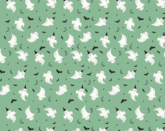 Riley Blake, Frank and Friends, Ghosts on Green, C17475, 100% Quilting Cotton Fabric