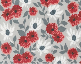 Moda, Old Glory by Lella Boutique, Large Flowers On Grey, 5200-12, 100% Quilting Cotton