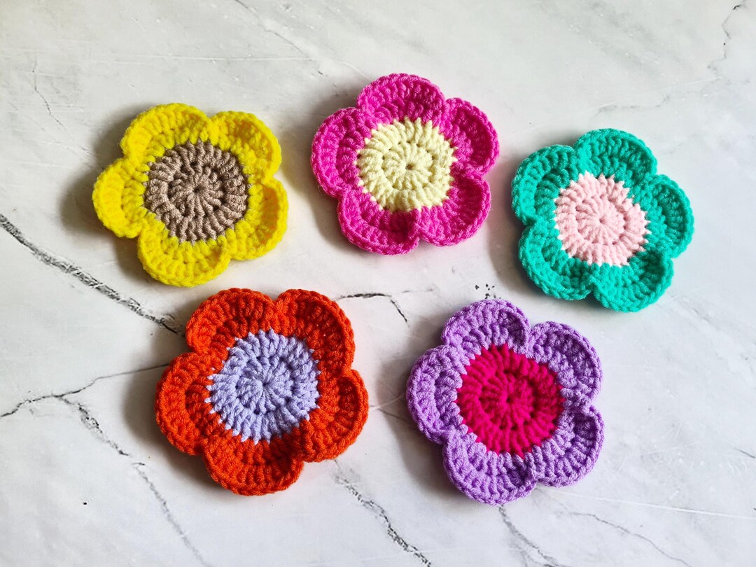 かぎ針編みの花のコースター5枚セット 手作り - Etsy 日本