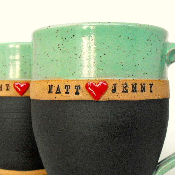 Personalized Mugs, 2-Piece Set, Sweetheart, Handmade Custom Name Mugs (TM), Scratch Made