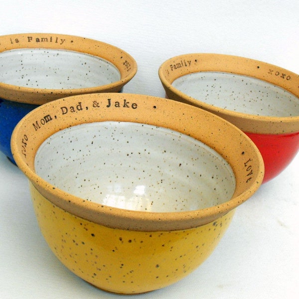 Custom Name Bowl, Wheel Thrown, Personalized Pottery, Scratch Made