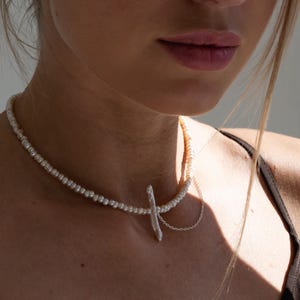 Baroque Pearl Cross Necklace: Sterling Silver Beaded Choker