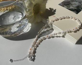 Daisy kralen ketting, Sterling zilver 925, bloemenchoker, parelketting, witte margriet, verjaardagscadeau voor vriendin, cadeau voor moeder, voor vrouw