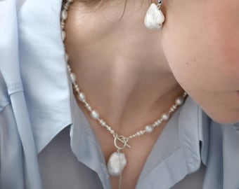 Collier de perles baroques : fermoir à bascule en argent sterling, bijoux en perles mélangées