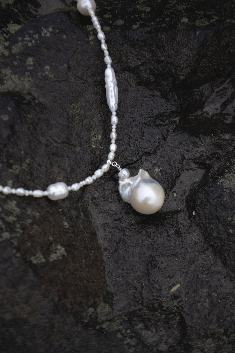 Large Baroque Pearl Necklace, Genuine Fresh Water Pearl, Sterling ...