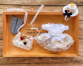 Handmade Nendoroid Obitsu 11 ob11 clothes gorgeous gold dress 4 piece set