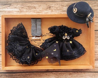 Handmade Nendoroid Obitsu 11 ob11 clothes Black Lace Dress 4 Piece Set