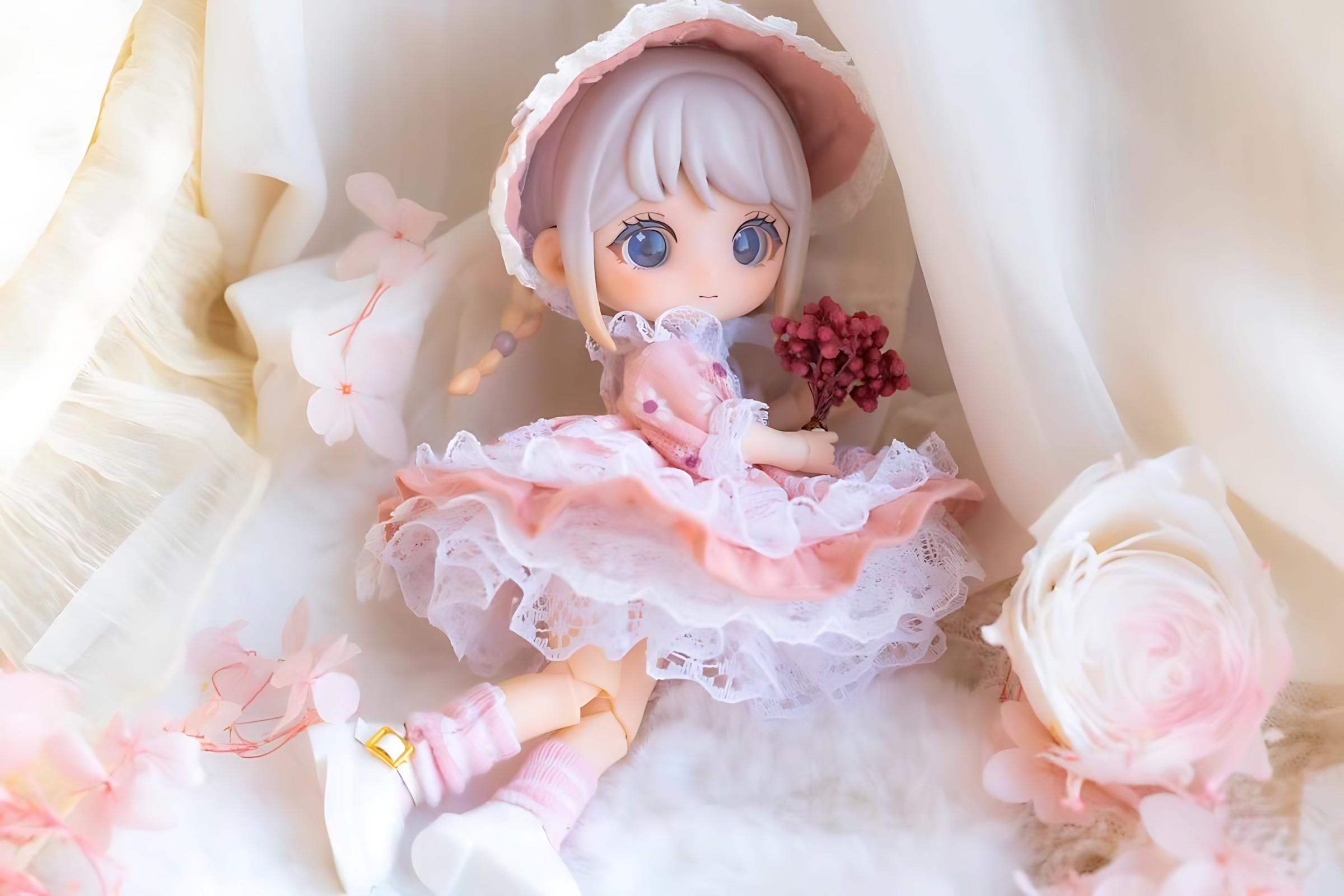 Handmade Nendoroid Obitsu 11 ob11 clothes pink dress 4 piece set