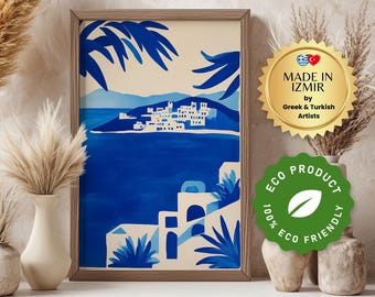 Greek Island Seascape Print: Blue Mediterranean Coastal Art (Digital Download)