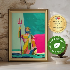 Poseidon Greek God Digital Print, Modern Pop Art Greek Mythology Wall Art, Colorful Ancient Greece Poster, Twelve Olympian