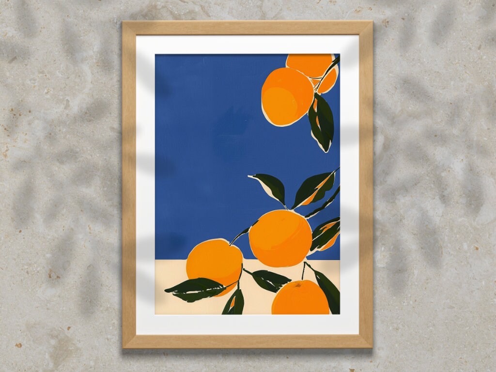 地中海のオレンジプリント：大胆な柑橘類のフルーツポスター（デジタル