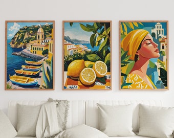 Mediterranean Lemon Art Print Set: Amalfi Coast Decor (Digital Download)