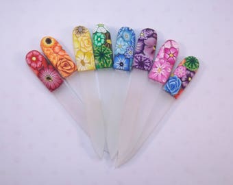 Your Choice Color Crystal Glass Nail File Handcrafted Polymer Clay Covered Purse Size Millefiori Floral