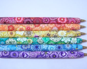 YOUR CHOICE COLOR Handmade Millefiori Floral Polymer Clay Covered Ball Point Pen