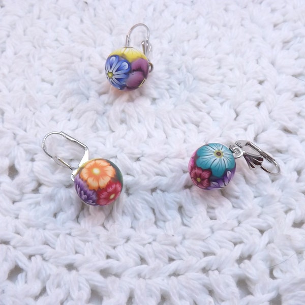 Handmade Polymer Clay Stitch Markers, Colorful Millefiori Floral, Locking Closure