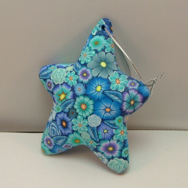 Beautiful Blue Millefiori Floral Star Shaped Handmade Ornament