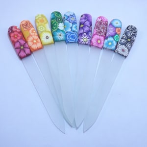 Your Choice Color Crystal Glass Nail File Handcrafted Polymer Clay Covered Millefiori Floral image 1