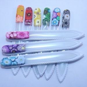 Your Choice Color Crystal Glass Nail File Handcrafted Polymer Clay Covered Millefiori Floral image 2