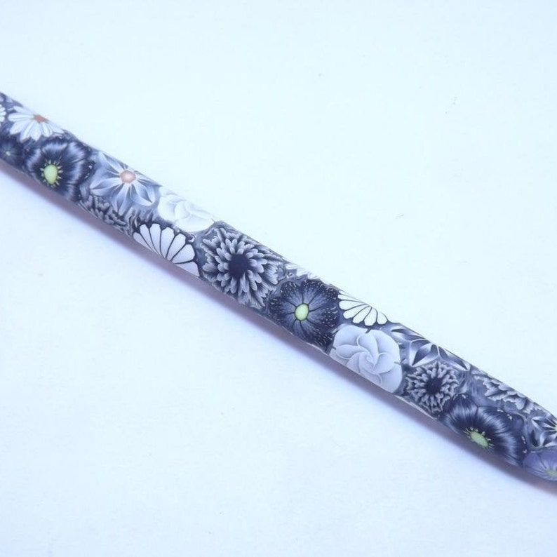 YOUR CHOICE Size/Brand Ergonomic Extra Long Handle Polymer Clay Covered Crochet Hook Handcrafted Colorful Millefiori Floral image 4