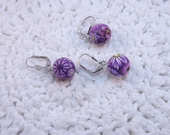 Handmade Polymer Clay Stitch Markers, Pretty Purple Flowers, Locking Closure
